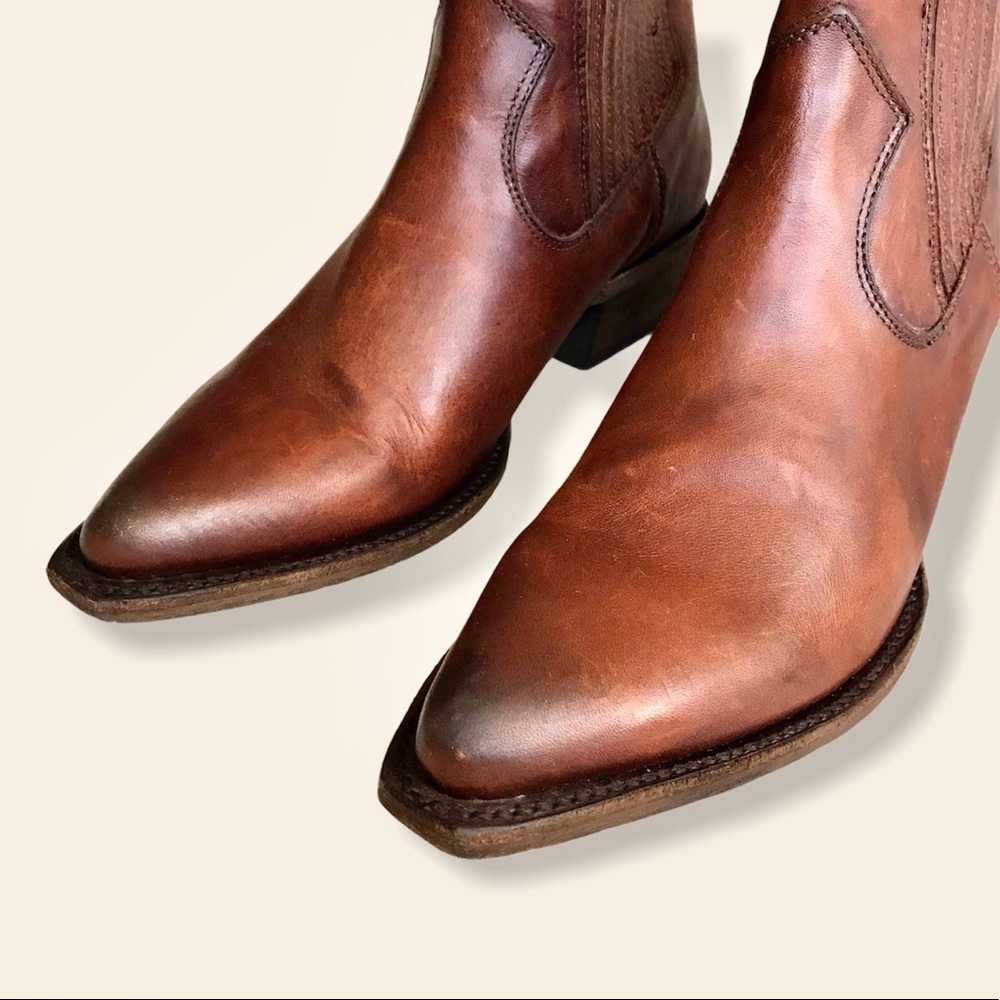 Frye Sacha Chelsea Cognac Leather Ankle Booties - Picture 10 of 16